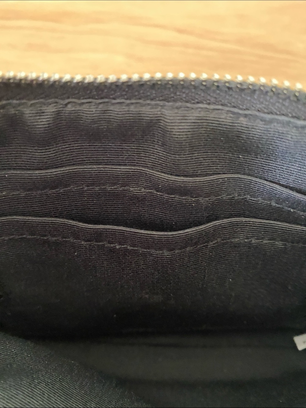 Coach Wristlet Black and Metallic Navy Card Holder Wallet Corner Zip - Picture 8 of 15